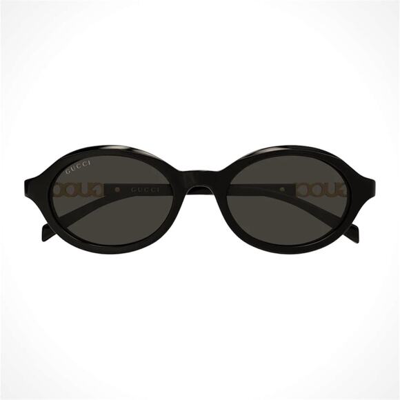 New GUCCI Sunglasses Black 51-19-140mm Slim Round Oval Gold Metal Logo Womens
